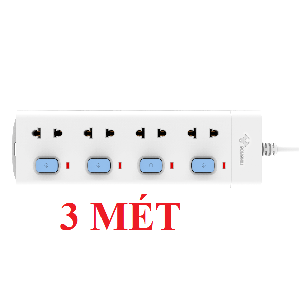 Ổ Cắm Điện Gongniu V3040 4 Ổ 4 Công tắc 2500W/10A Dây Dài 3 hoặc 5 Mét