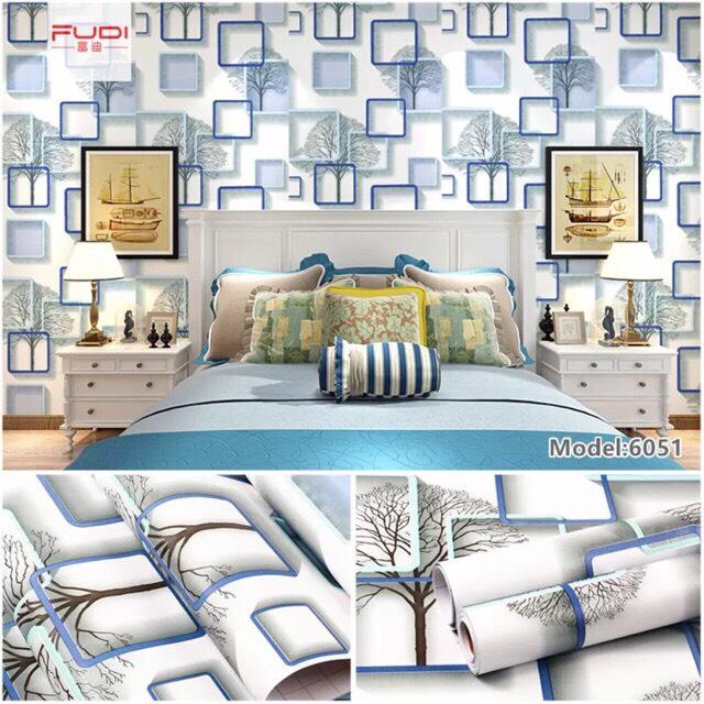 5 Mét Giấy Dán Tường, Khổ 45CM Rộng Decal PVC Trang Trí ( có keo ) - Ô VUÔNG CÂY 3D PT623