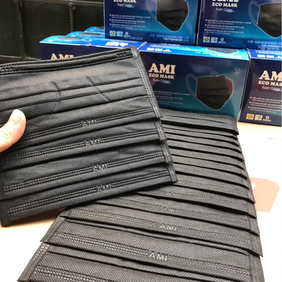[Màu Đen] Khẩu Trang Y Tế Ami - Kháng Khuẩn 4 Lớp - 1 Hộp 50 Chiếc