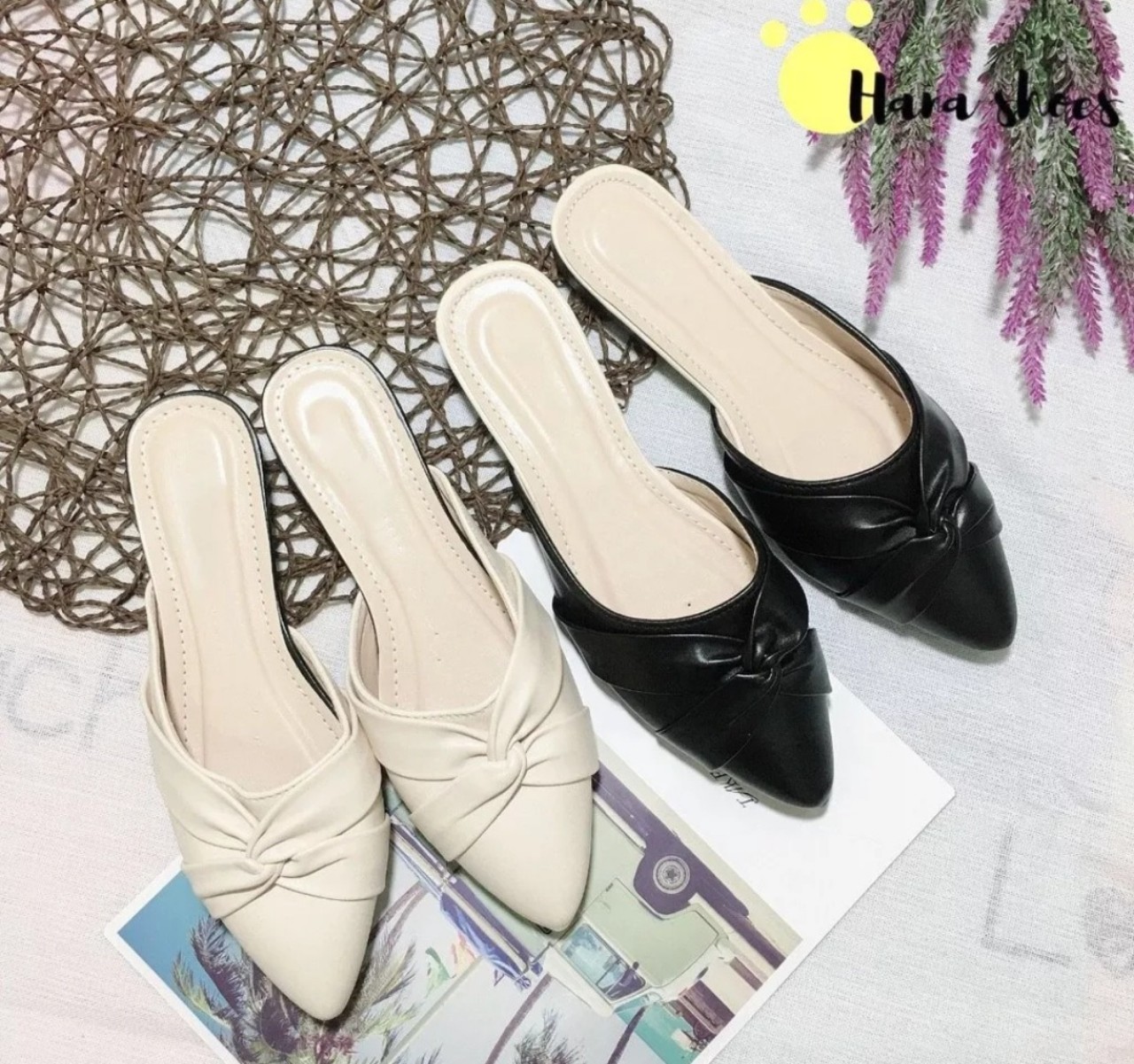 Dép sục da nơ xoắn