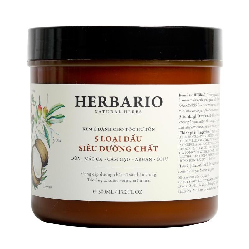 Kem ủ tóc Herbario - 5 Loại dầu siêu dưỡng chất 500ml nhập khẩu
