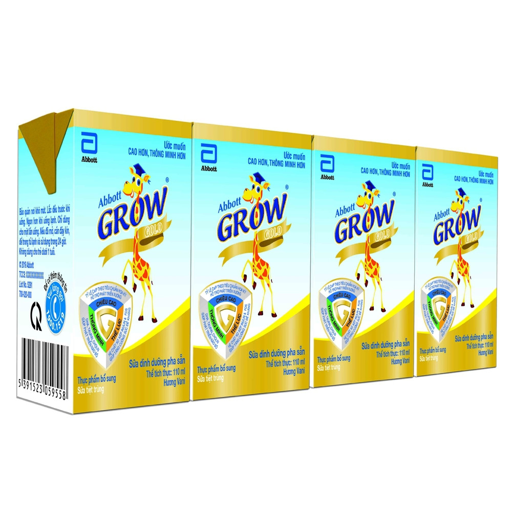 Lốc 4 hộp sữa pha sẵn abbott grow gold vani 110ml /180ml