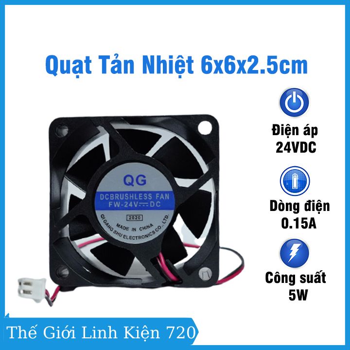 Quạt tản nhiệt DC Brushless 6x6x2.5cm 24V / 5W làm mát, tản nhiệt tốt