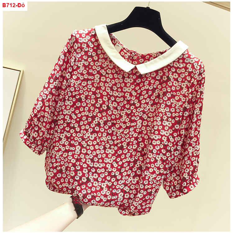 [HCM]B712- Áo sơ mi hoa cúc cổ trắng