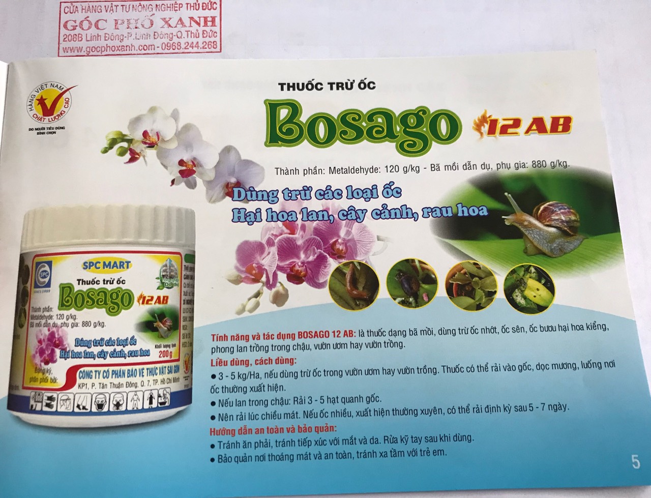 Trừ ốc sên hoa lan cây kiểng BOSAGO