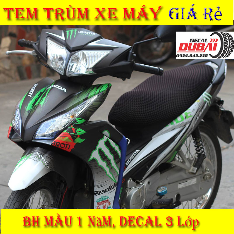 Tem Trùm Wave RSX Monster Đen Xám Vệt Sước