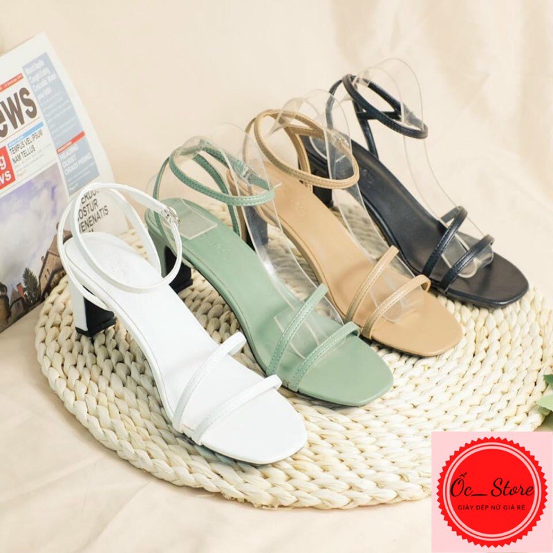 sandal quai mảnh, gót trụ 5cm