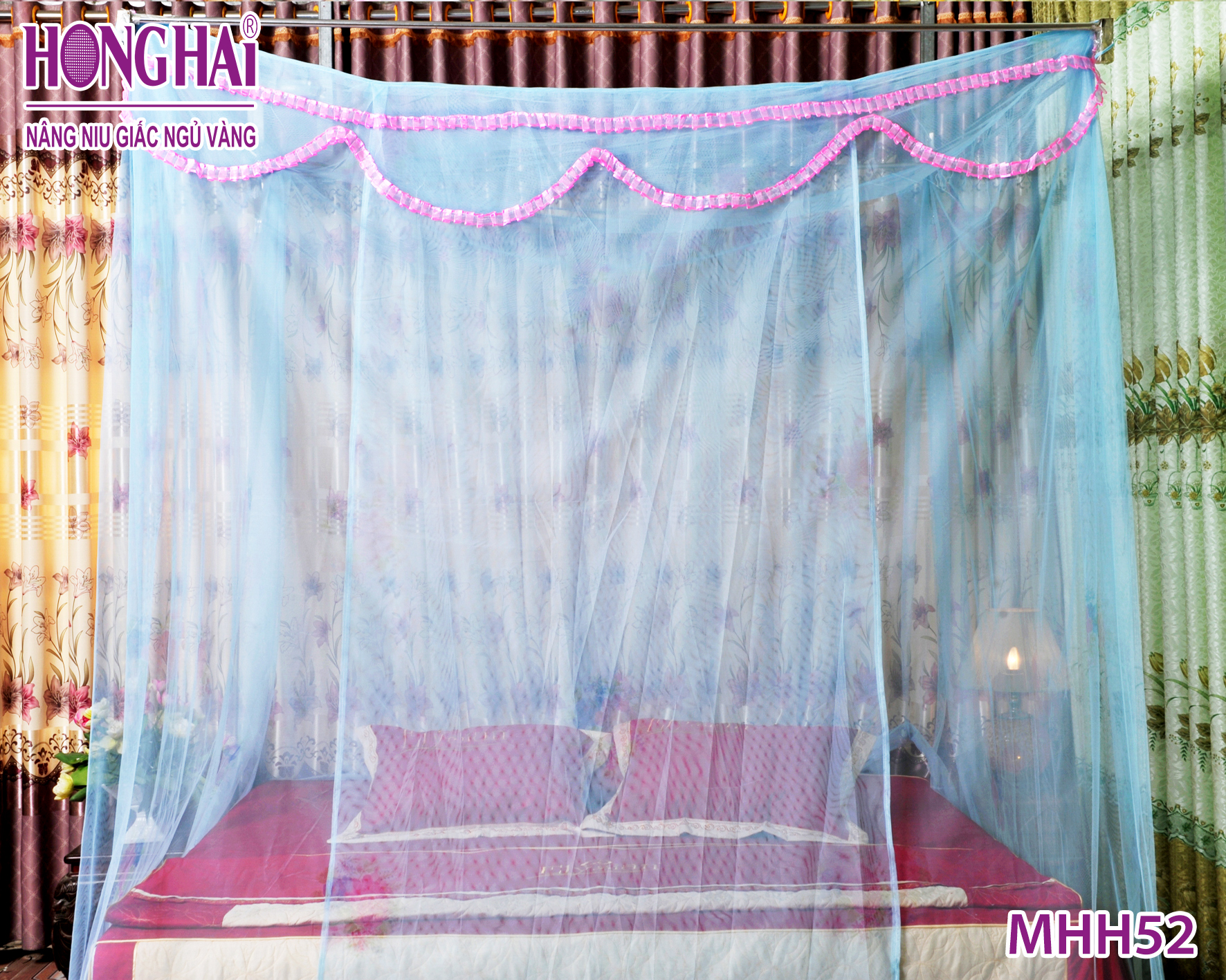 Mùng tuyn lạnh chống muỗi có in bông . ( Mùng bông Hồng Hải đủ size)