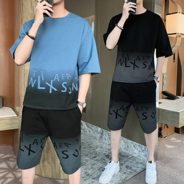 [ Hoàn Tiền 15% ] Combo 02 Set Bộ Đồ Thun Hè Nam Áo Tay Ngắn Cổ Tròn Họa Tiết Chữ LXSU Phối Màu Gradient Cùng Quần Short Đùi Cạp Chun Phong Cách Thời Trang Trẻ Trung Năng Động C-Chat 2MEN QA 129