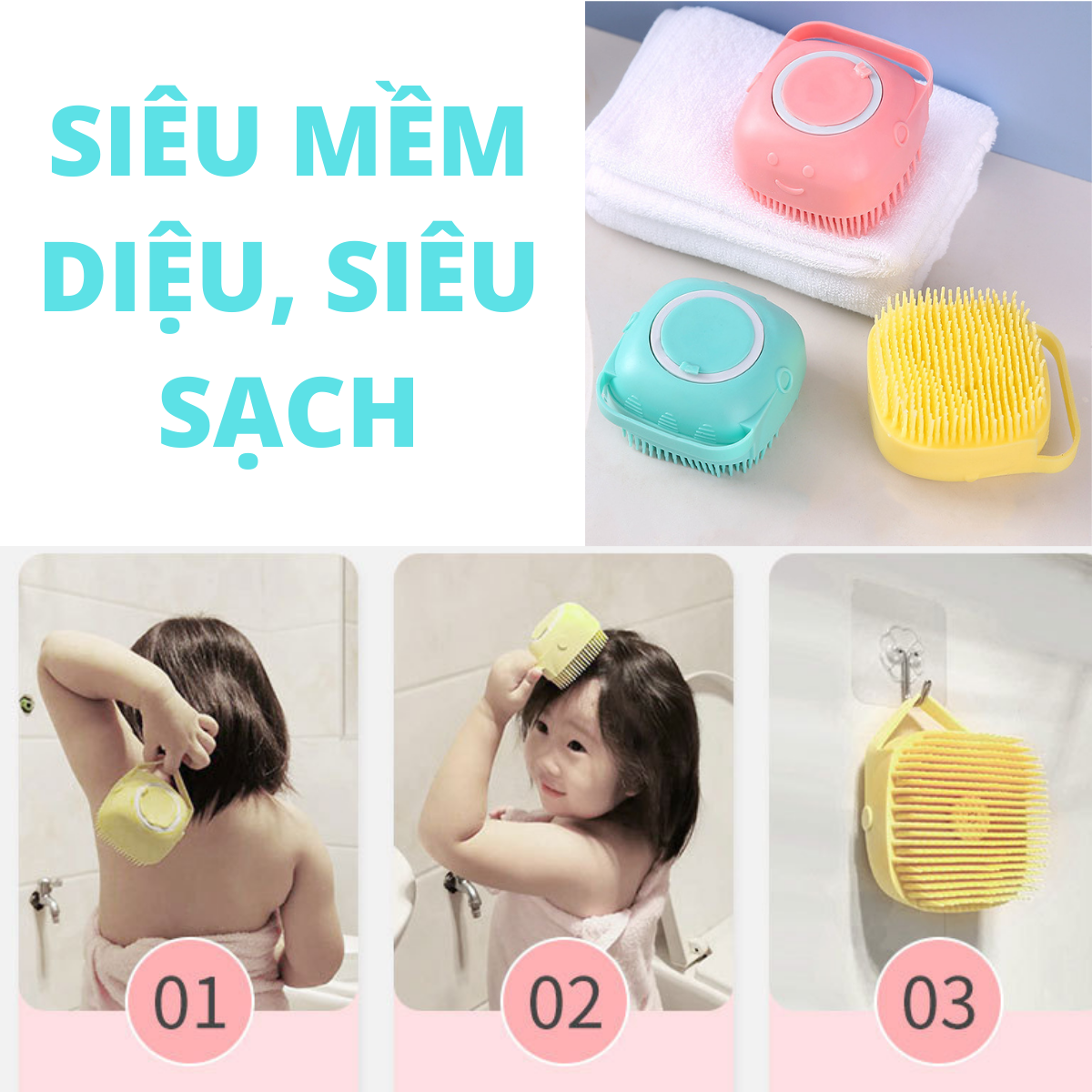Bàn chải bông tắm massage tạo bọt silicone siêu mềm tắm siêu sạch, có ngăn đựng sữa tắm tiện lợi, giúp tẩy tế bào da hiệu quả
