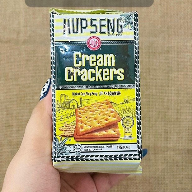 Bánh quy lạt ăn kiêng, bánh lúa mạch hup seng cream crackers, gói 125g, 2 vị ngọt, lạt