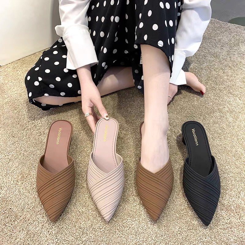 Giày sục nhựa nữ 5cm - Giày sục nữ chống nước - Giày nữ đi mưa - Sục slip on mũi nhọn