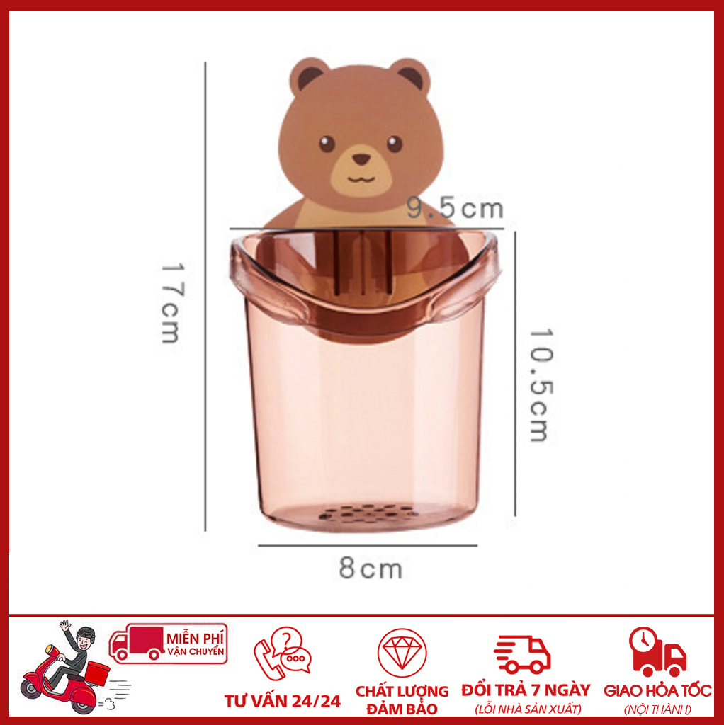 ⛔GIADUNGHOALONG⛔ Cốc đựng bàn chải hình gấu (TẶNG MIẾNG DÁN)