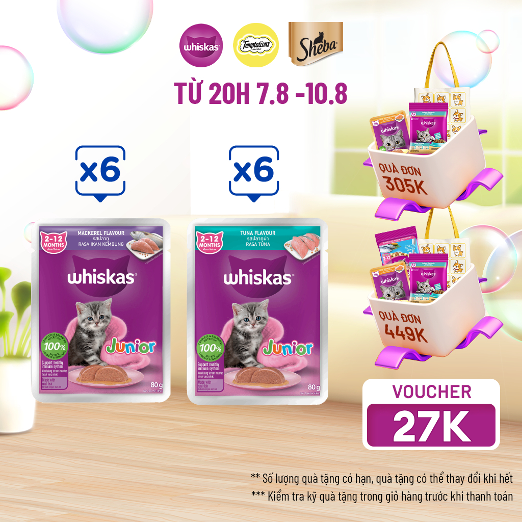 WHISKAS® Thức ăn cho mèo con dạng sốt (pate mèo) 80g (14 gói)