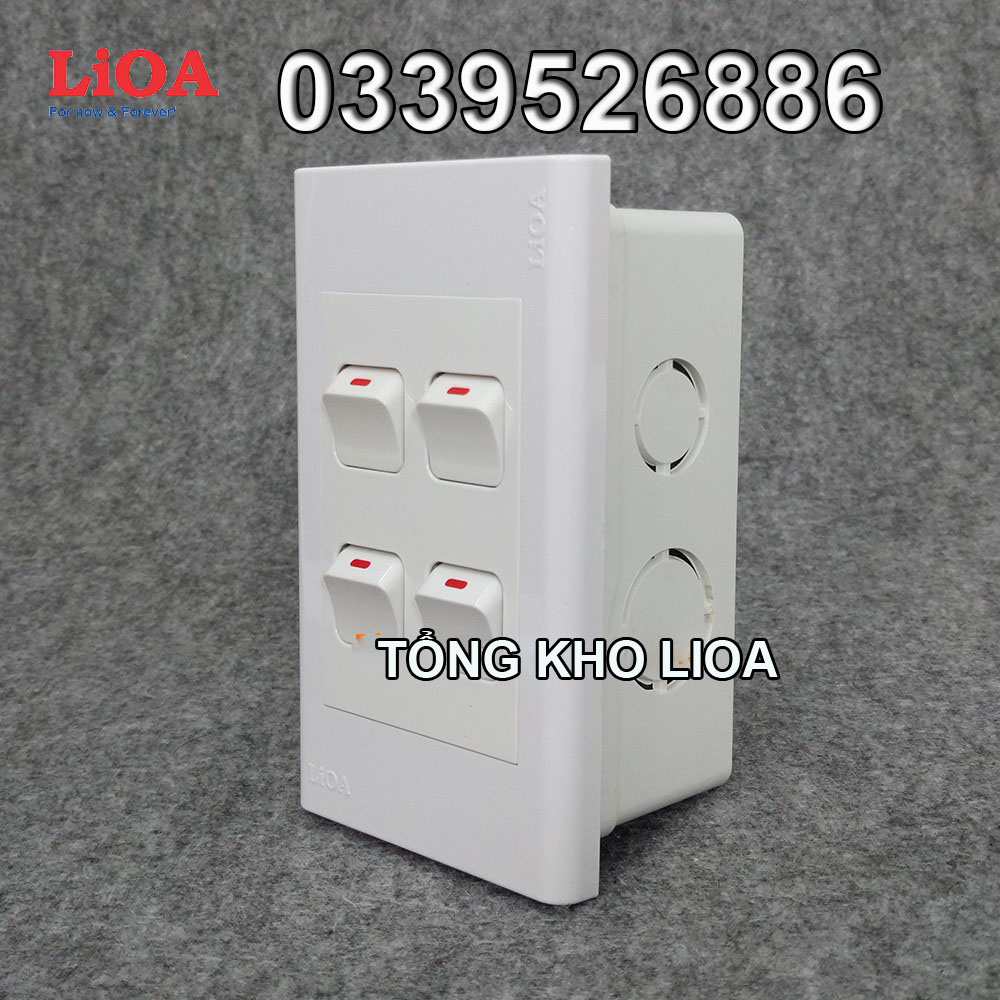 Combo 4 công tắc điện 1 chiều + mặt lỗ vuông LiOA - Lắp âm tường