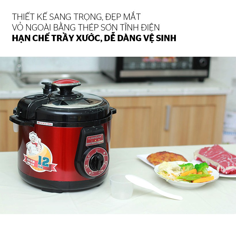 [Mã ELMALLCOIN hoàn 5% xu đơn 500K] Nồi áp suất điện đa năng SUNHOUSE SHD1552đỏ
