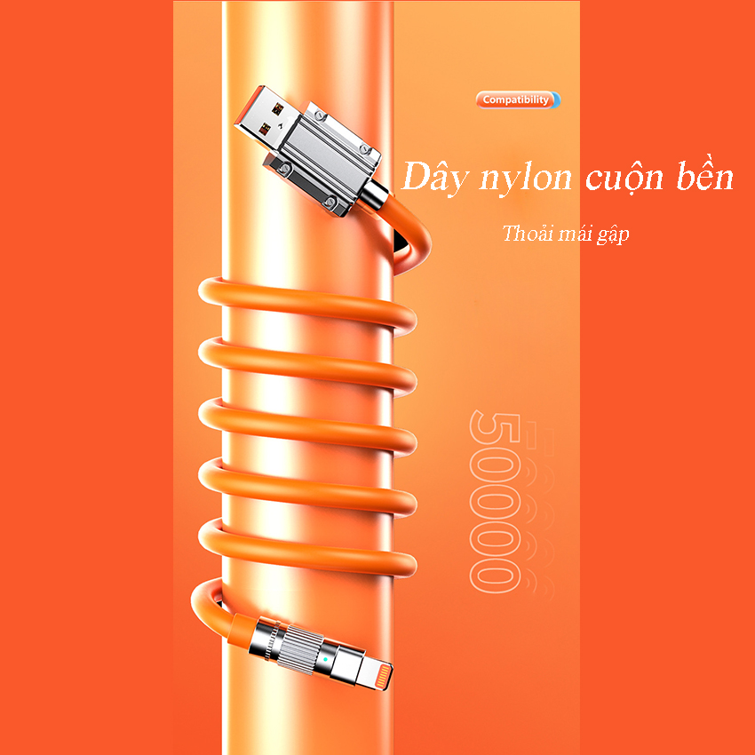 Cáp sạc nhanh cho Iphone, type-C và Micro USB siêu bền