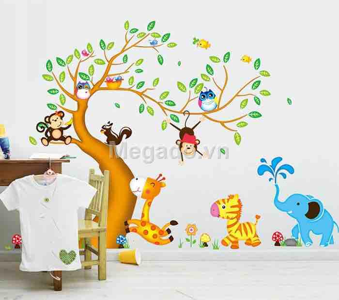 Decal tranh dán tường cây cổ thụ cho bé khổ lớn