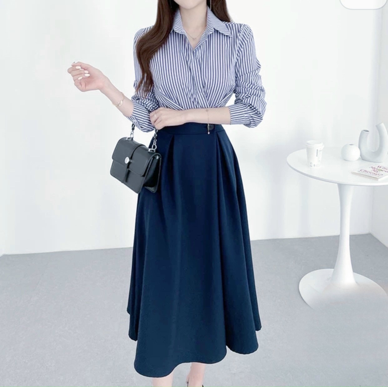 Đầm sơ mi nút eo 4 màu