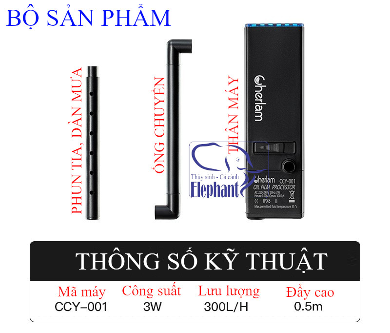 Lọc váng CHERLAM 3w cho bể cá, bể thủy sinh