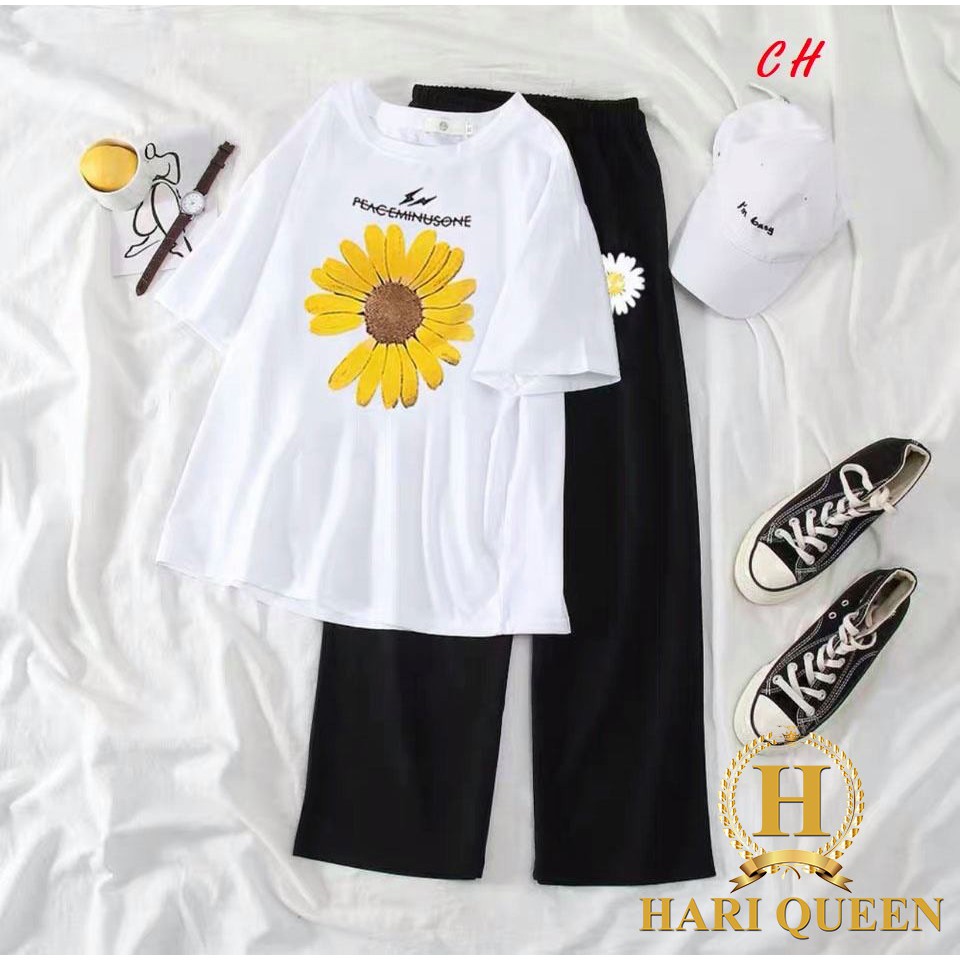 Sét áo hoa cúc tia sét + quần ống rộng hoa cúc COH0520