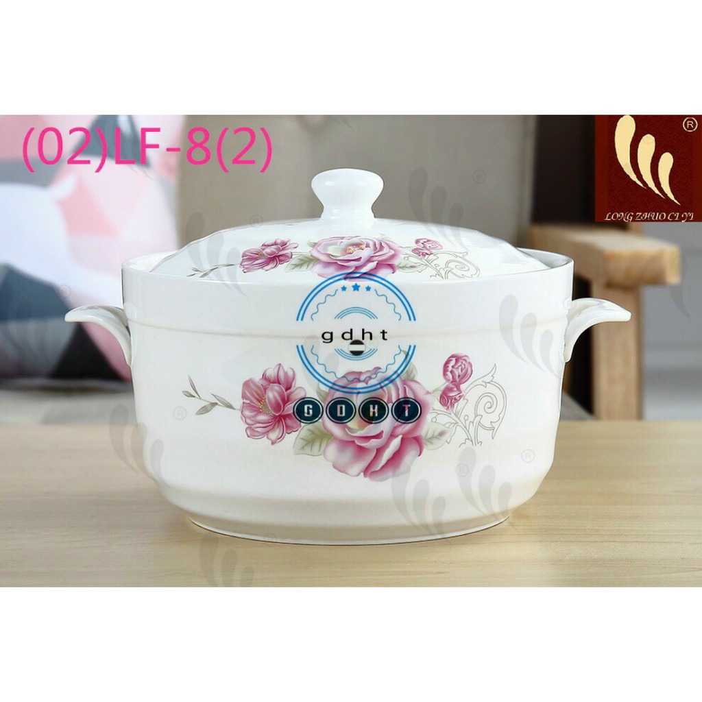 Âu sứ đựng cơm canh có nắp sứ, nắp kính