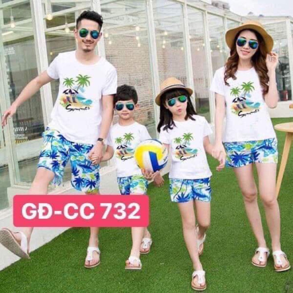 SĨ sét bộ đi biển nam nữ nhóm gia đình bé trai bé gái teambuding 2/3/4/5 người  giá 1 bộ áo và quần