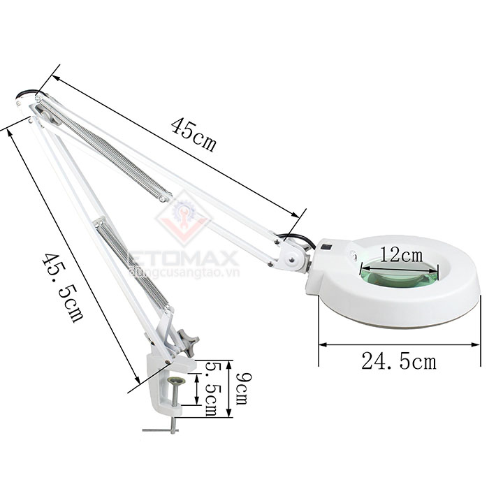 Kính lúp kẹp bàn có đèn LT-86A 10x thấu kính quang học