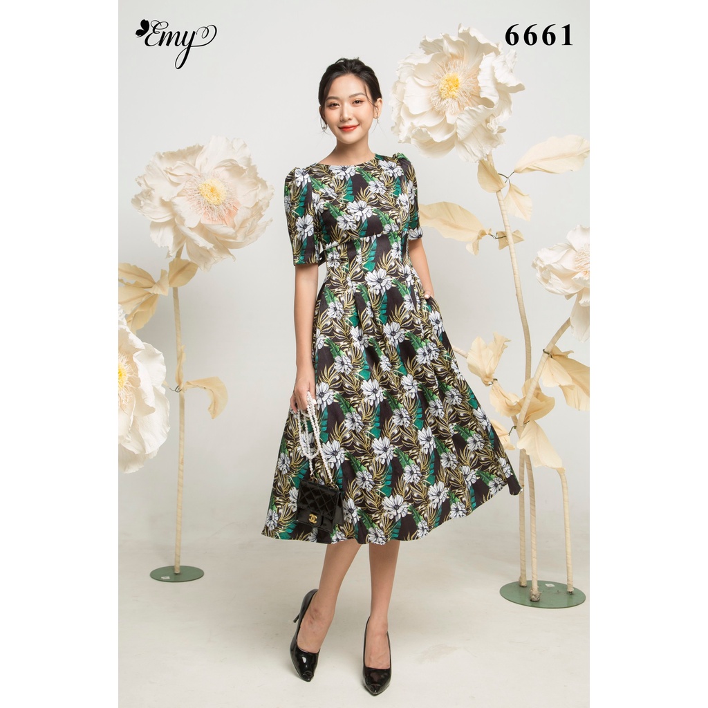 Đầm EMY EM6661 Xoè Midi Cổ Tròn Có Túi