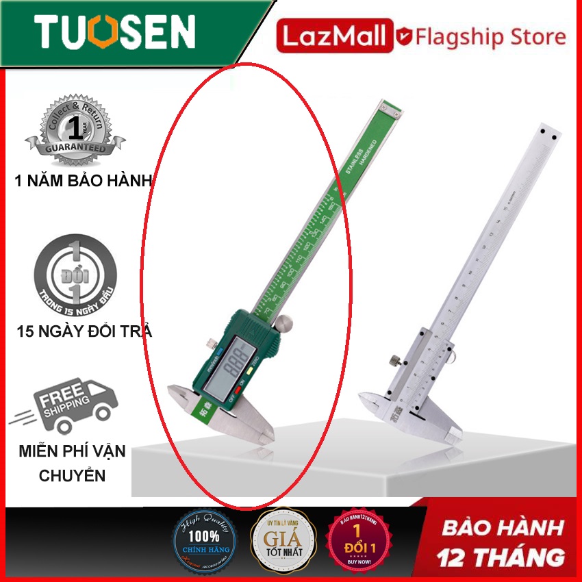 Thước kẹp điện tử thép cacbon tỉ lệ 0-150mm, Thước cặp Vernier kỹ thuật số, thước cặp caliper - Chính hãng TUOSEN (tặng kèm 01 pin dự phòng)