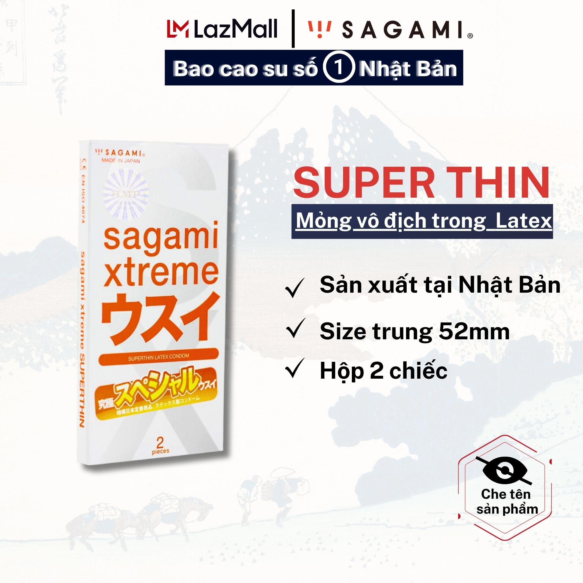 Bao cao su siêu mỏng Sagami Super thin hộp 2 chiếc - Hàng chính hãng Nhật