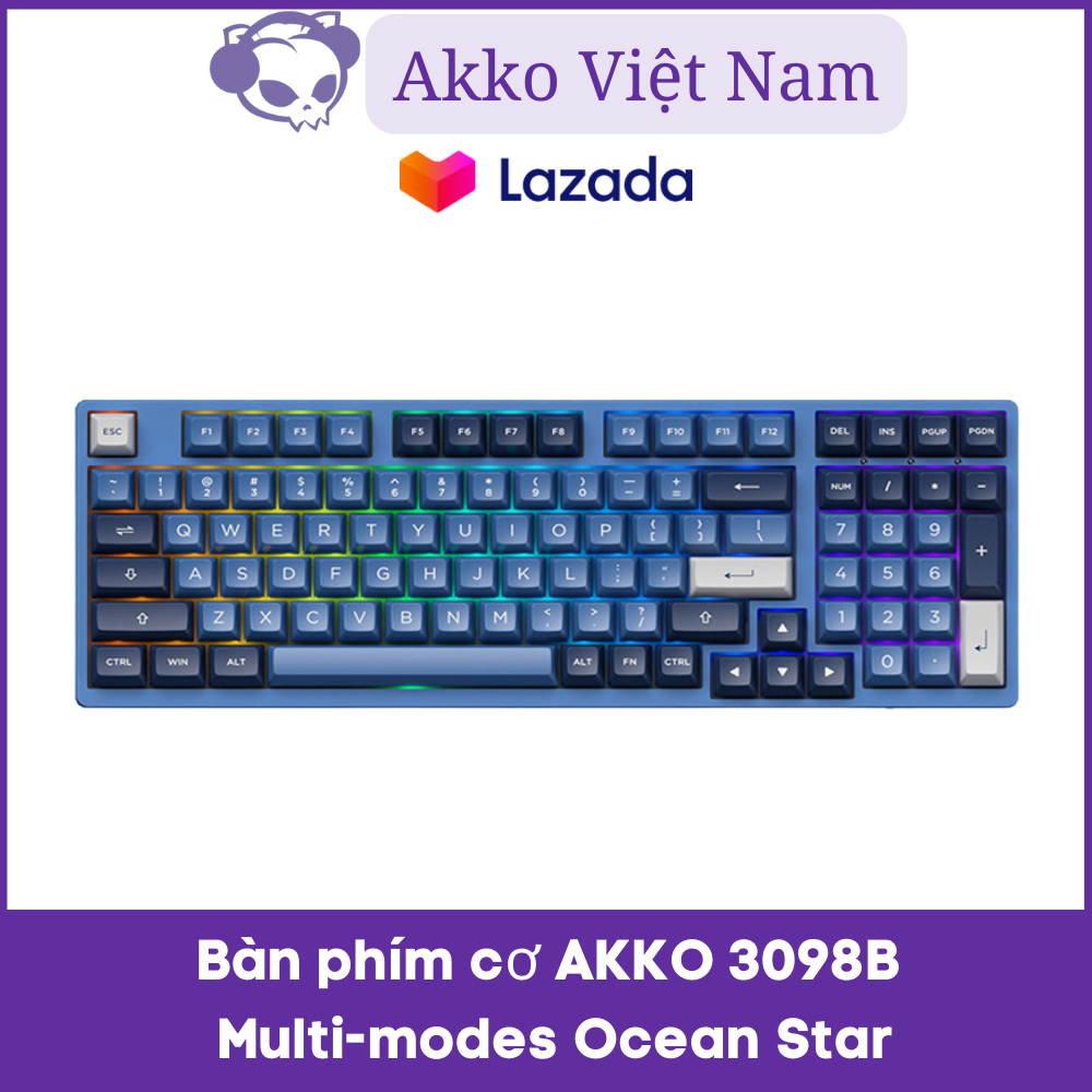 Bàn phím cơ AKKO 3098B Multi-modes Ocean Star (Bluetooth 5.0 / Wireless 2.4Ghz / Hotswap / Foam tiêu âm / Foam đáy / AKKO CS Jelly sw)