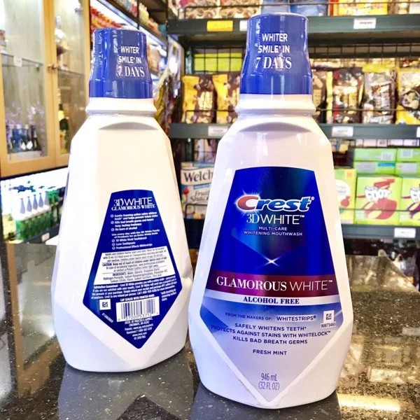 Nước súc miệng crest 3d white glamorous white alcohol free fresh mint 946ml