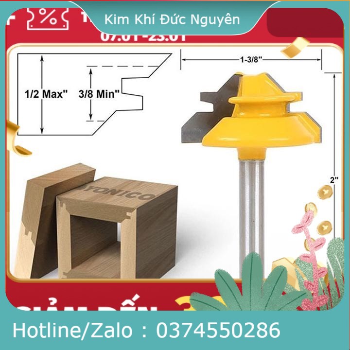 Mũi phay gỗ ghép ván góc vuông - mũi soi gỗ 45 độ cốt 6.3mm hàng cao cấp