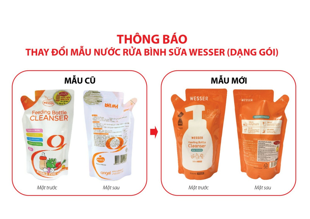 Combo 2 bịch nước rửa bình sữa Wesser 500ml