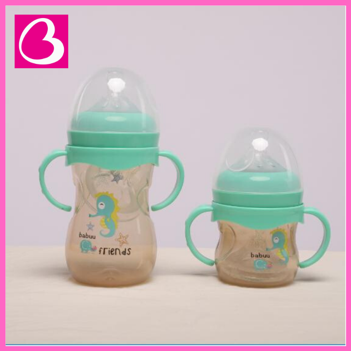 [HCM](Tặng 1 ty) Bình sữa cổ rộng kèm tay cầm Babuu Baby Nhật Bản
