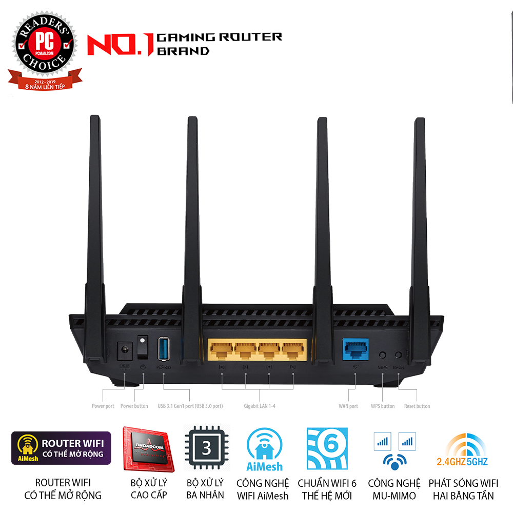 [Trả góp 0%]Router Wifi Asus RT-AX58U V2 Chuẩn AX3000 Dual Band WiFi 6  (router WiFi có thể mở rộng) - Hàng Chính Hãng