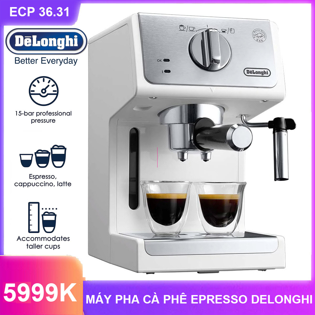 [Trả Góp 0%]Máy Pha Cà Phê Cappucchino Espresso Delonghi Ecp31.21 Ecp35.31 Ecp36.31...