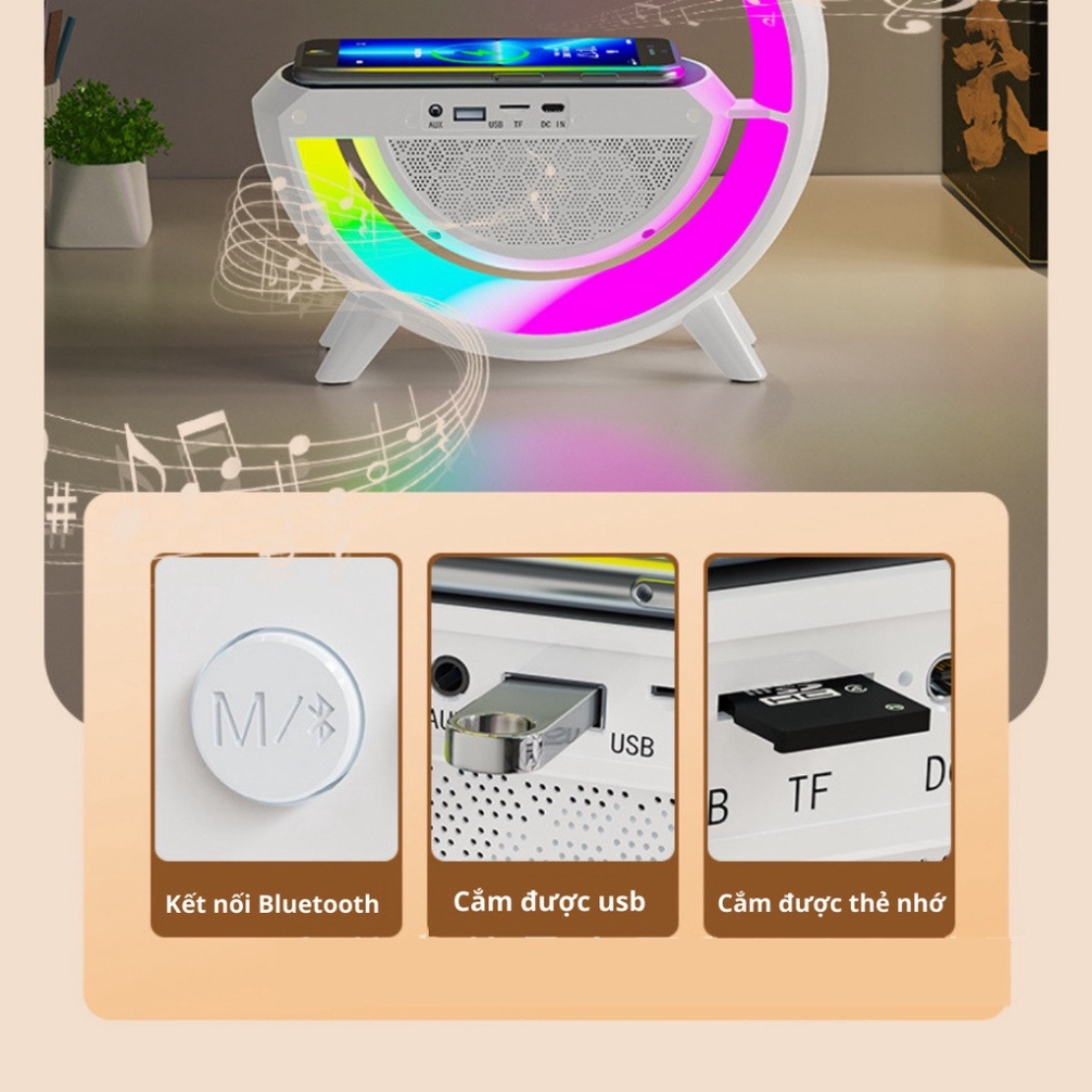 Bluetooth speaker with built-in LED and wireless charging for music or audio, 7-mode light wireless music playing