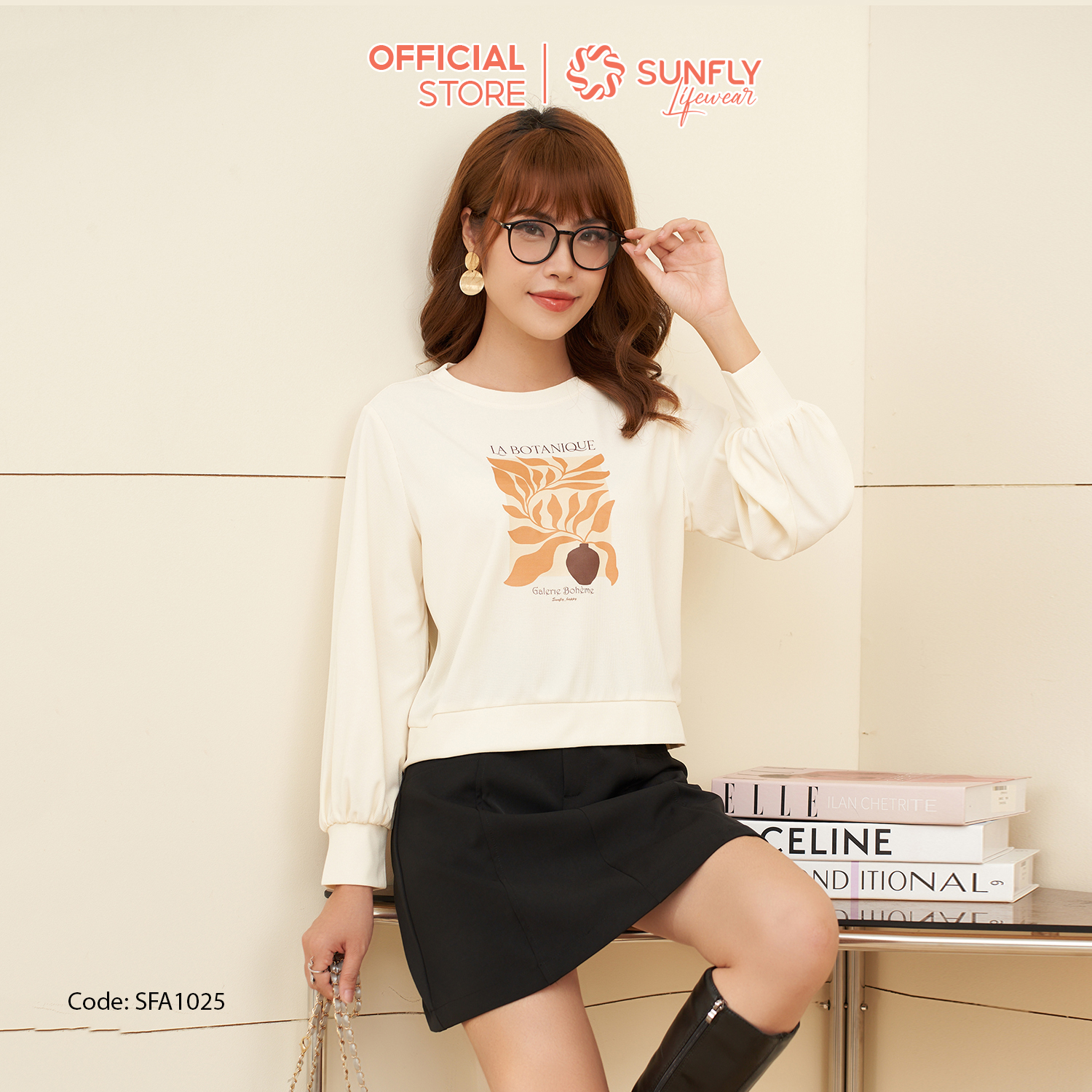 Áo Nữ Thun Tổ Ong SUNFLY Dài Tay SFA1025