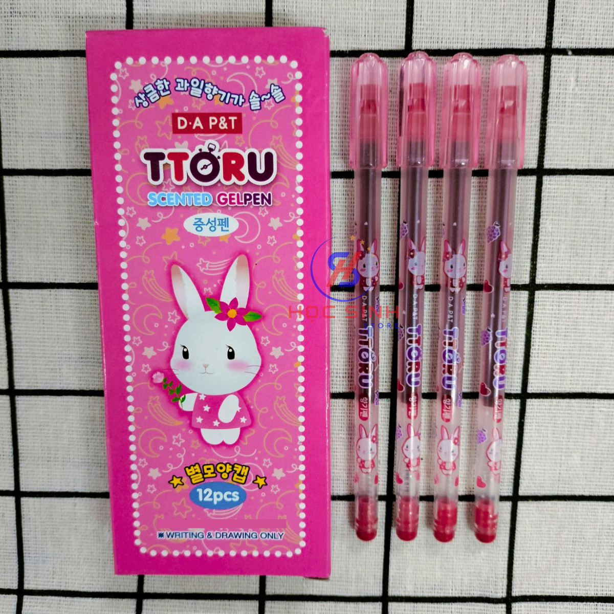 Hộp 12 Cây Bút Gel TTORU Hàn Quốc (Mực Xanh, Tím, Đỏ, Đen)