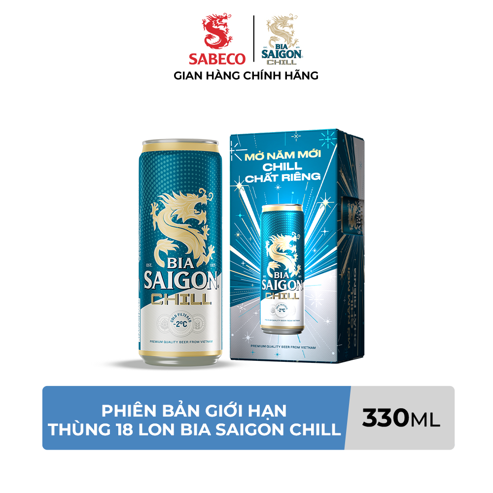 Nồng Độ Cồn 4.6% - Thùng 18 Lon Bia Sài Gòn Chill 330ml
