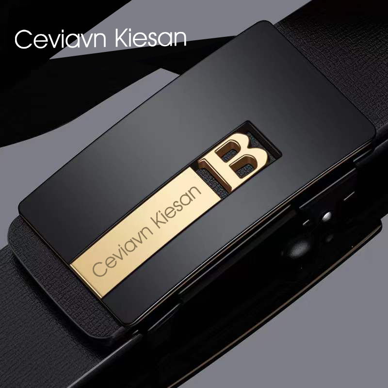 Cieviavn kiesan Luxury men belt, 33mm wide genuine leather men belt automatic buckle Tan plating