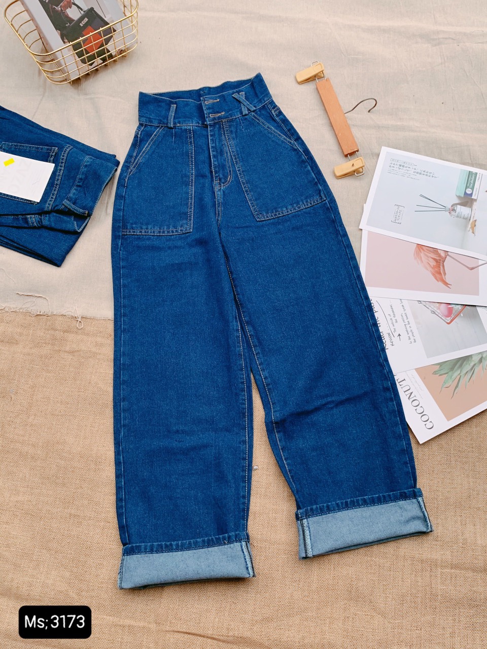 BAGGY JEANS 2 NÚT ỐNG RỘNG