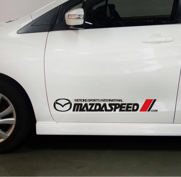 Tem dán cửa phong cách sport phù hợp cho xe mazda decal 3 lớp màu đen trắng trang trí thân xe đẹp mắt