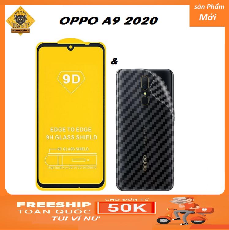 Cường Lực full màn Full keo 9D Oppo A9 2020 + Miếng Dán Nhám Carbon Mặt Lưng Máy