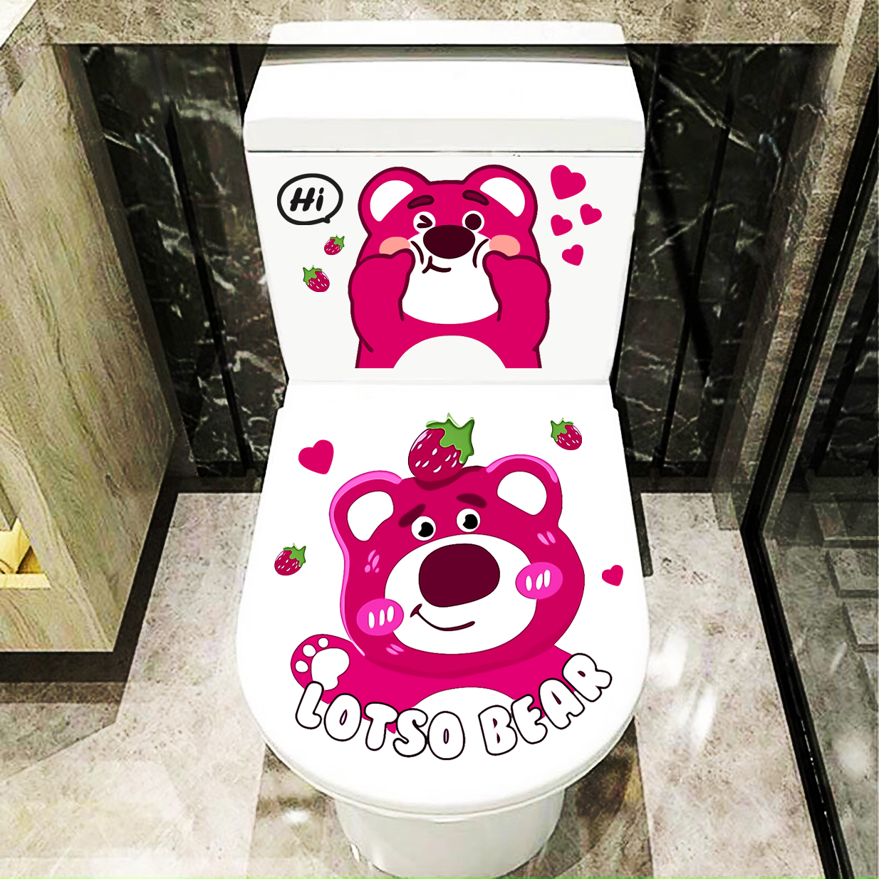 Decal dán toilet gấu dâu - trang trí nhà cửa - thuthaodecor