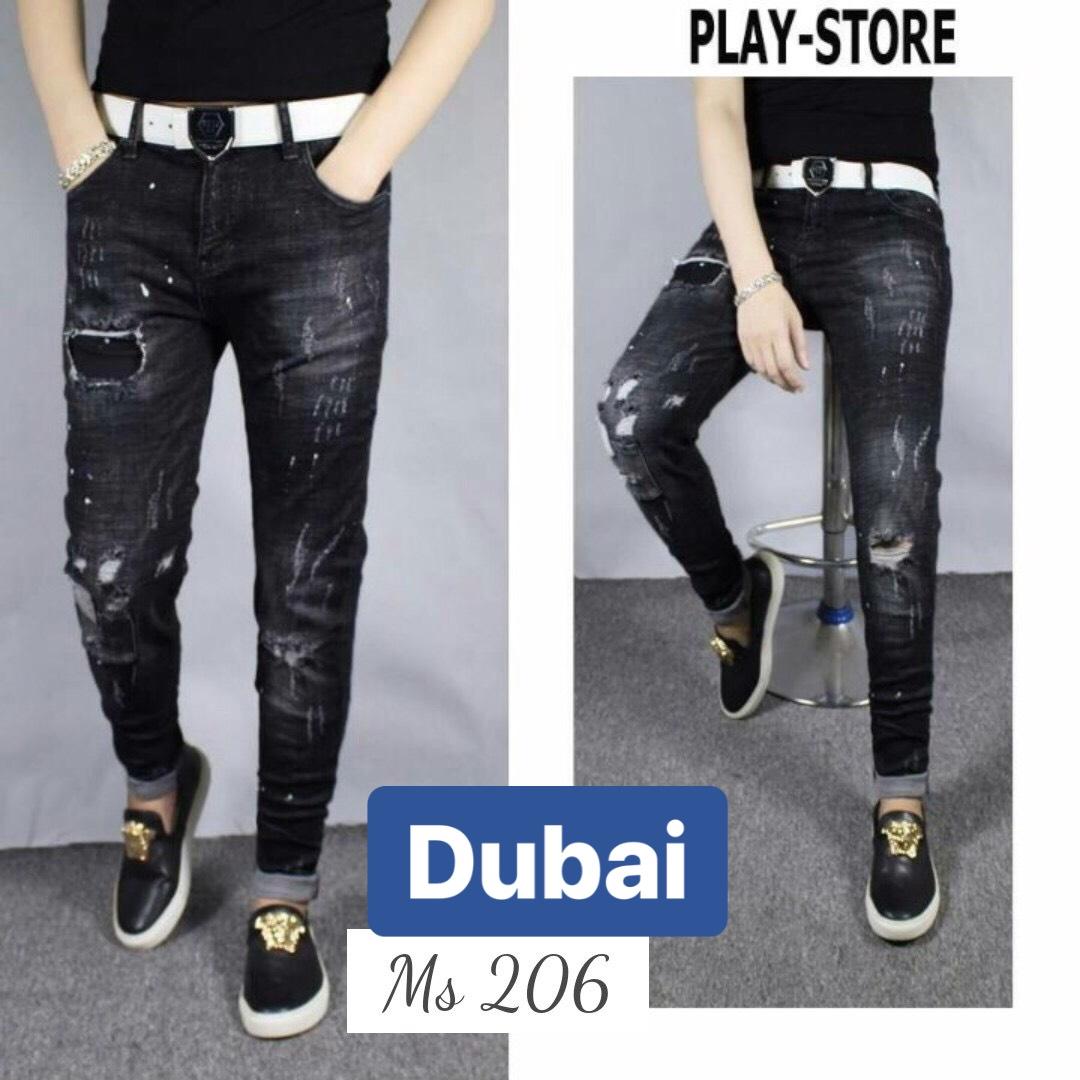 QUẦN JEAN NAM CHẤT BÒ ĐEN CHẤP VÁ SƠN XƯỚC SOÁI KA HOT TREND CAO CẤP DB-206 - DUBAI FASHION