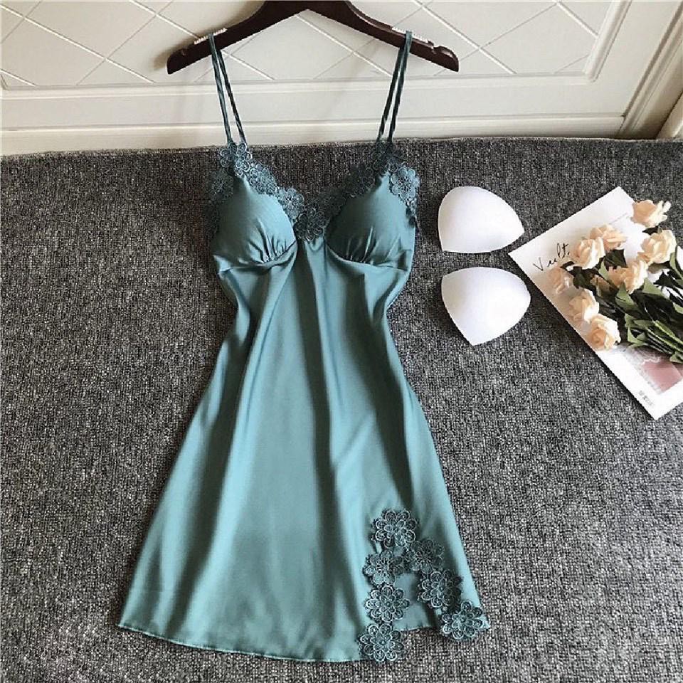 Đầm Ngủ Ren Hoa Liền Thân Lụa Satin