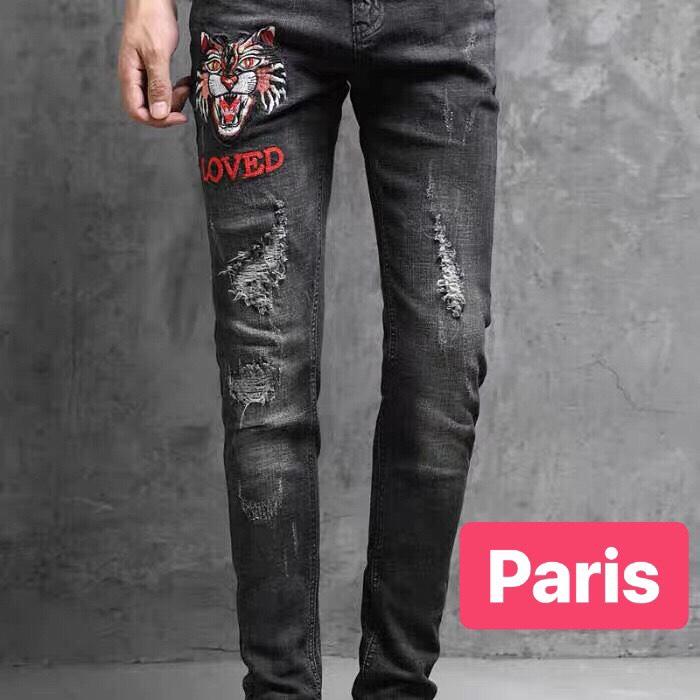 QUẦN JEAN NAM CHẤT BÒ ĐEN THÊU MÈO MĂT TO MẪU MỚI PR-5919 CAO CẤP - PARIS FASHION